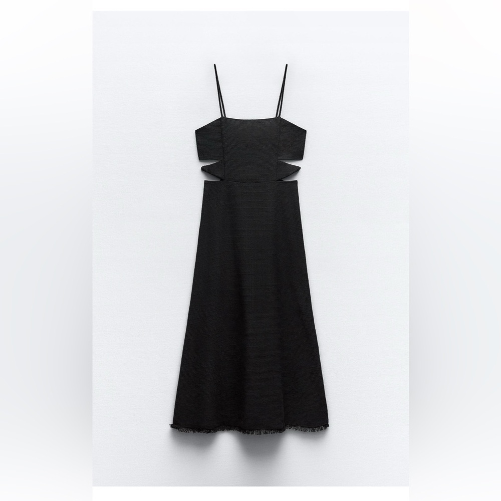 Zara Black Tweed Cut Out Maxi Dress